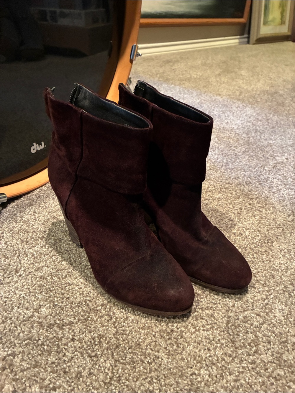 rag & bone Burgundy Suede Fold-Over Ankle Booties